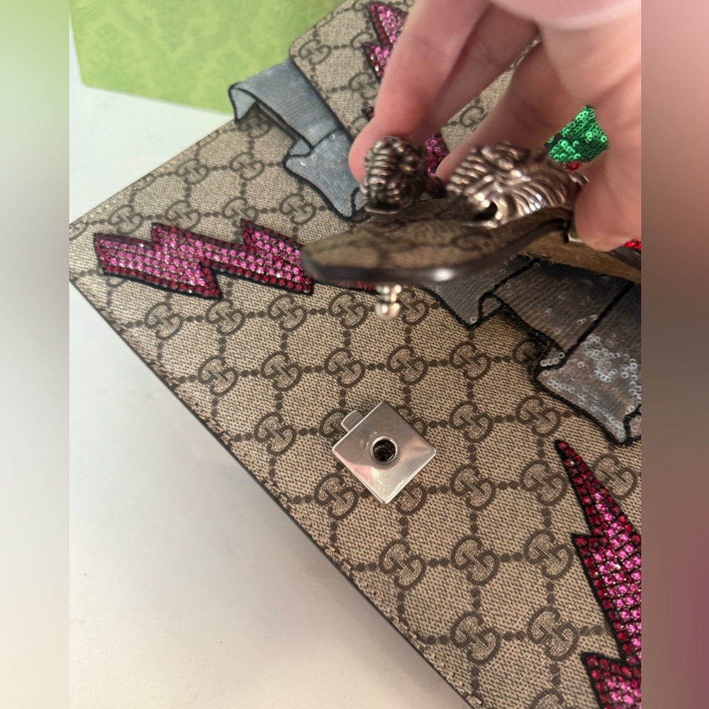 Gucci GG Supreme Monogram Lightning Embroidered Medium Dionysus Shoulder Bag - Picture 15 of 16